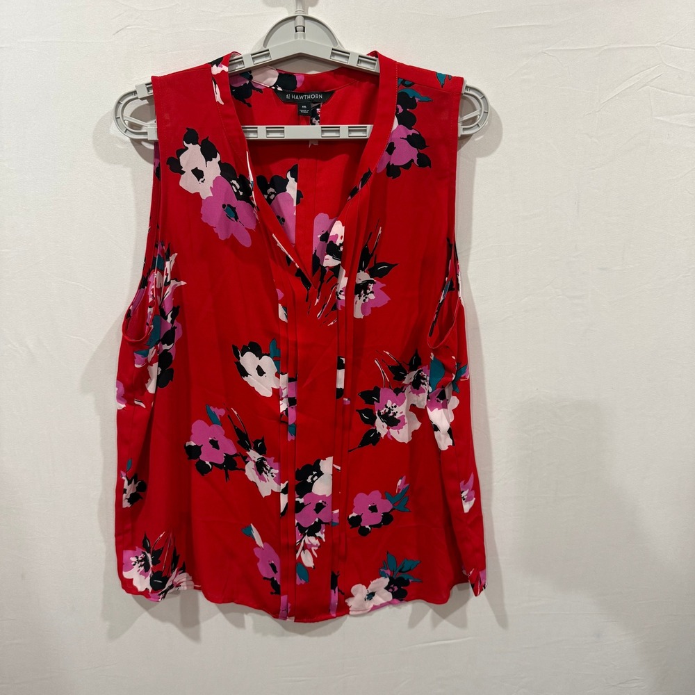 41 Hawthorn Womens Red Floral‎ Sleeveless V-Neck Pleated Blouse XXL WGW10322
